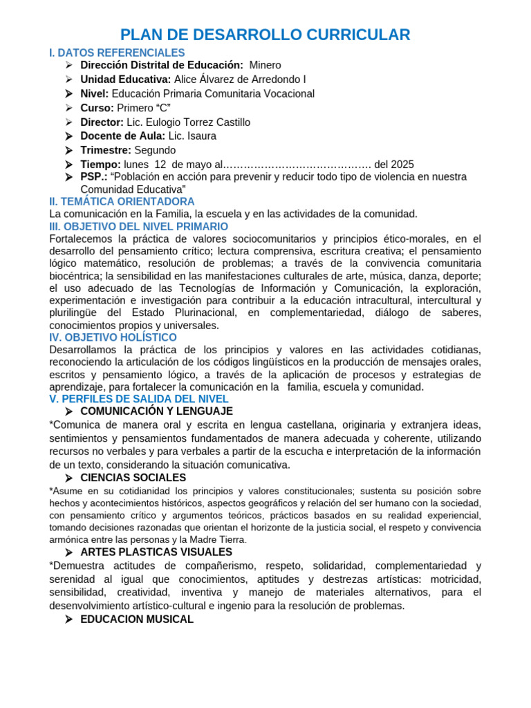 Plan de Desarrollo Curricular Primaria | PDF | Creatividad | Pensamiento