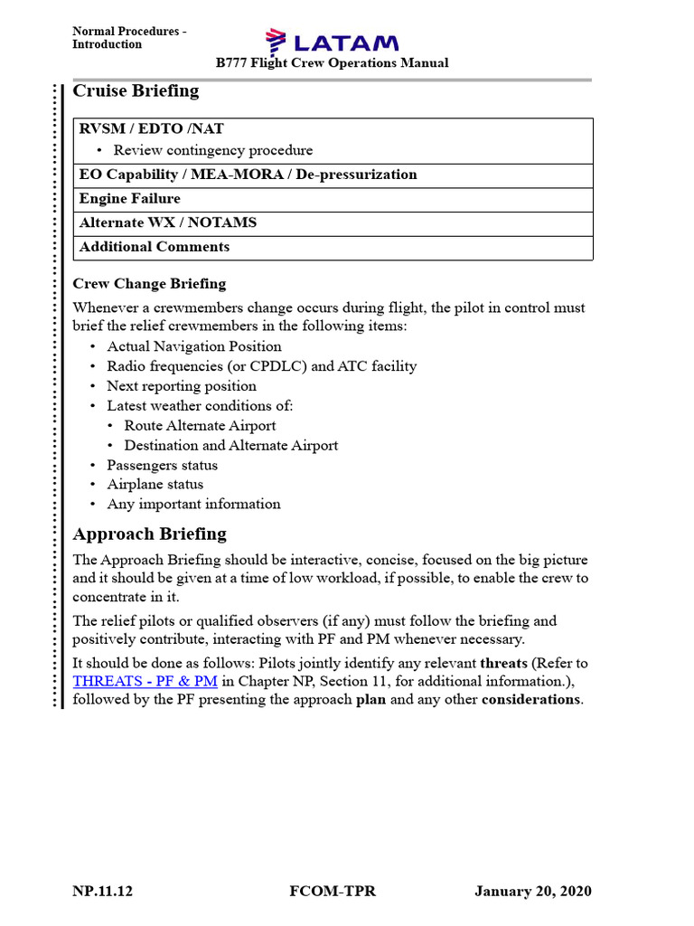 B777 Flight Crew Briefing Procedures | PDF