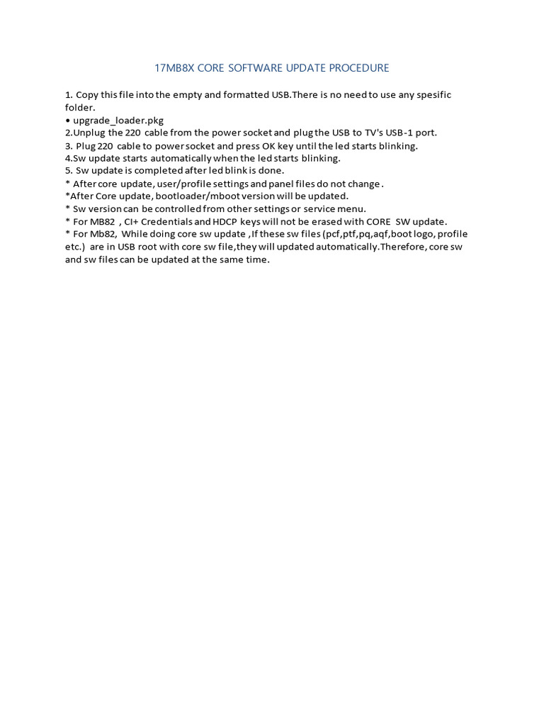 17MB8X Core Software Update Guide | PDF