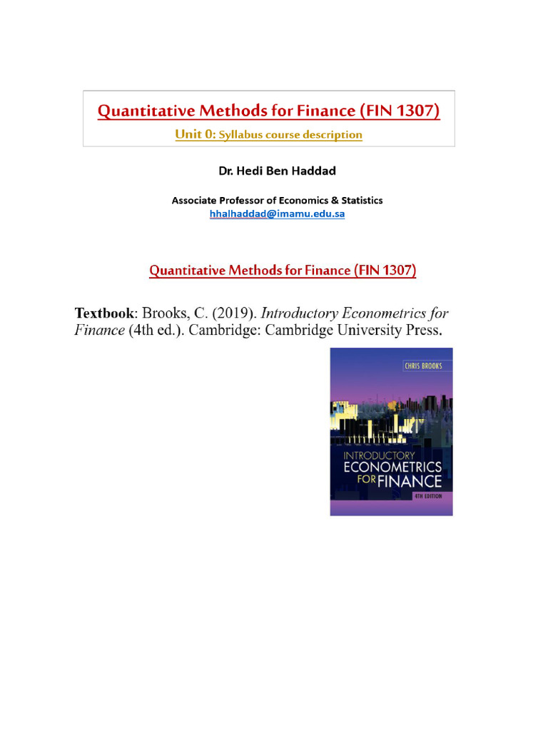 Quantitative Finance Methods Overview | PDF | Ordinary Least Squares ...