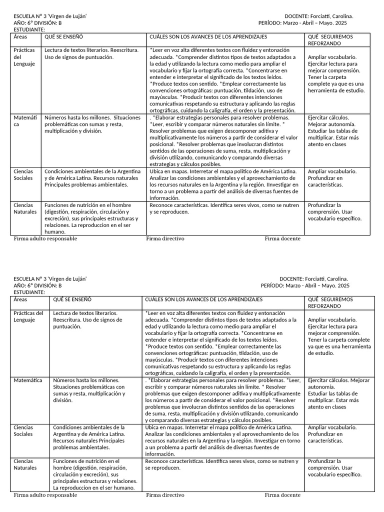 Informe Primer Trimestre Segundo Ciclo 2025 | PDF | Puntuación ...