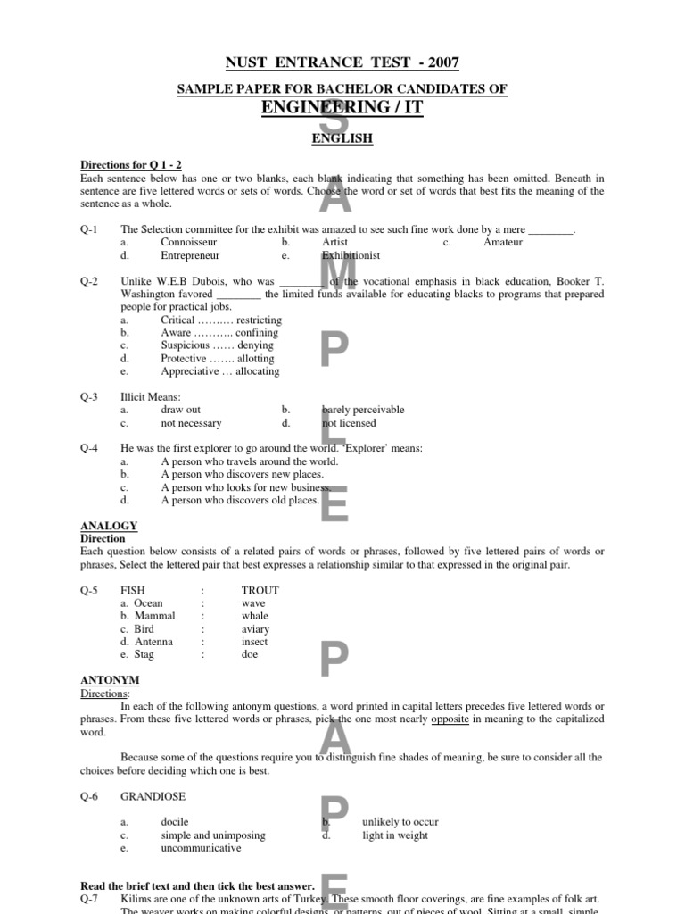NUST 2007 Engineering IT Sample Paper | PDF | Kinetic Energy | Heat
