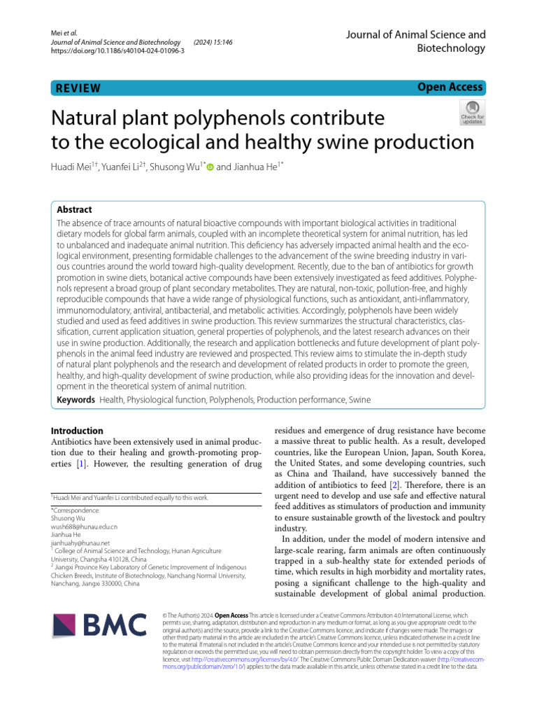 Plant Polyphenols in Swine Production | PDF | Reactive Oxygen Species ...