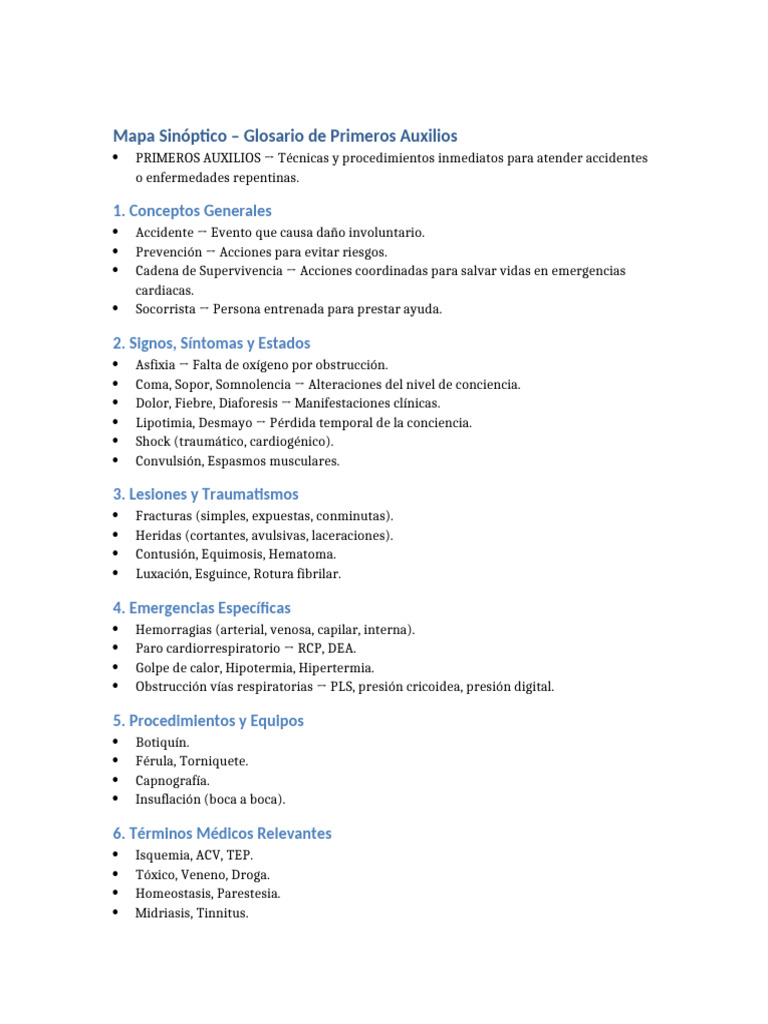 Glosario de Primeros Auxilios Esenciales | PDF