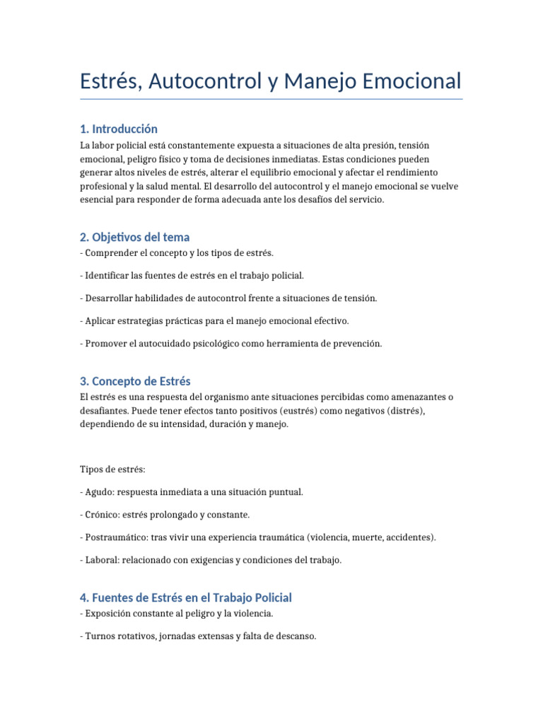 Estres Autocontrol y Manejo Emocional Policias | PDF | Las emociones ...