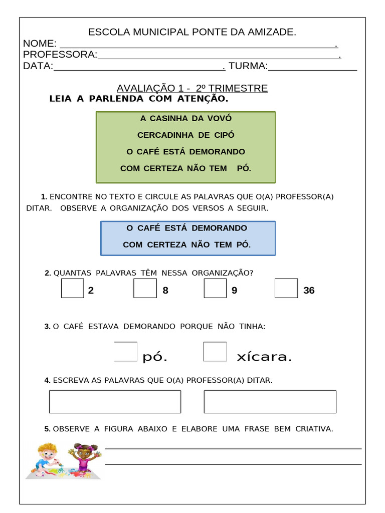 Avaliação de Português e Matemática 2º Trimestre | PDF
