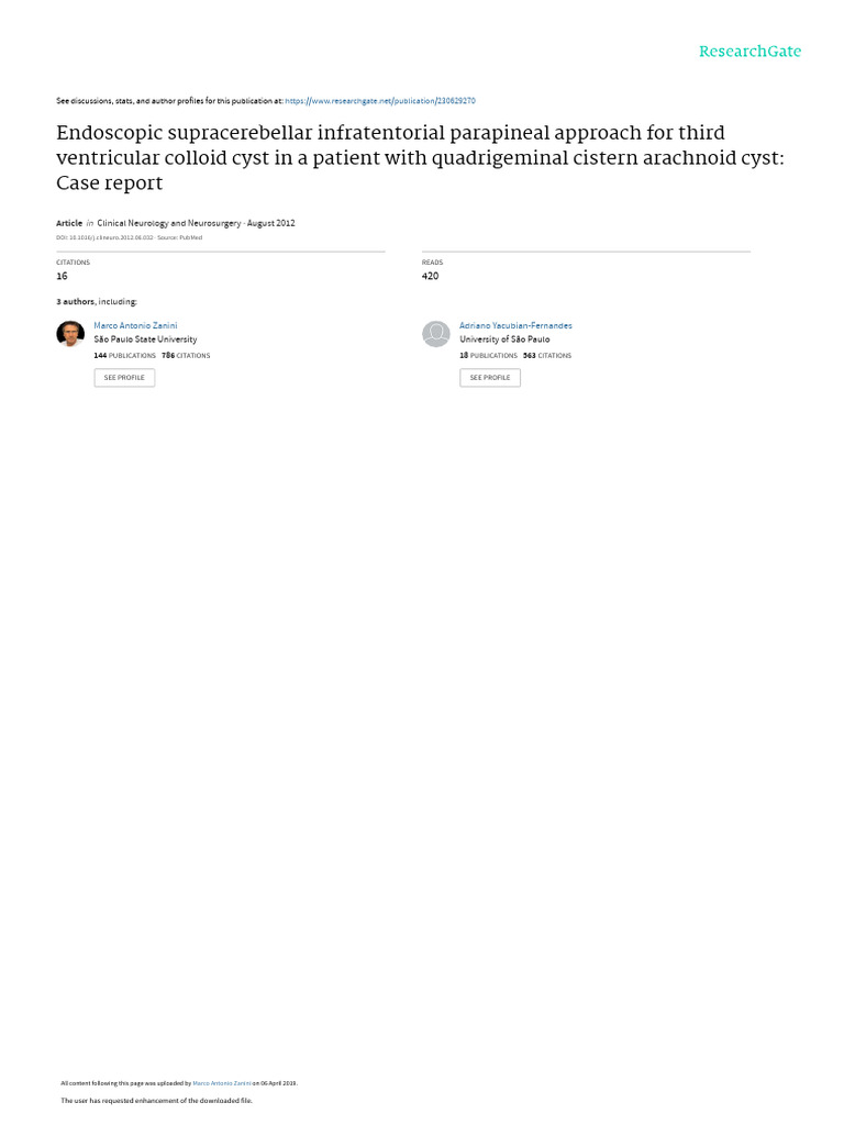 Endoscopic Approach for Colloid Cyst | PDF | Cerebrospinal Fluid ...