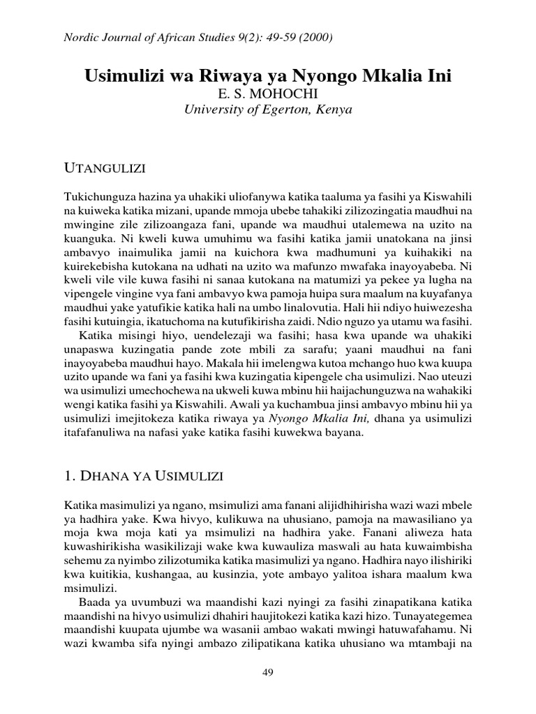 Usimulizi Wa Riwaya Ya Nyongo Mkalia Ini | PDF