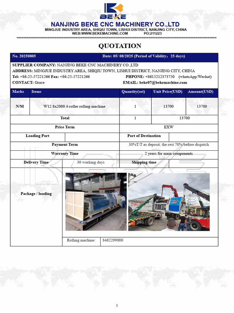 W12 8x2000 Rolling Machine Quotation | PDF | Machines | Rolling ...