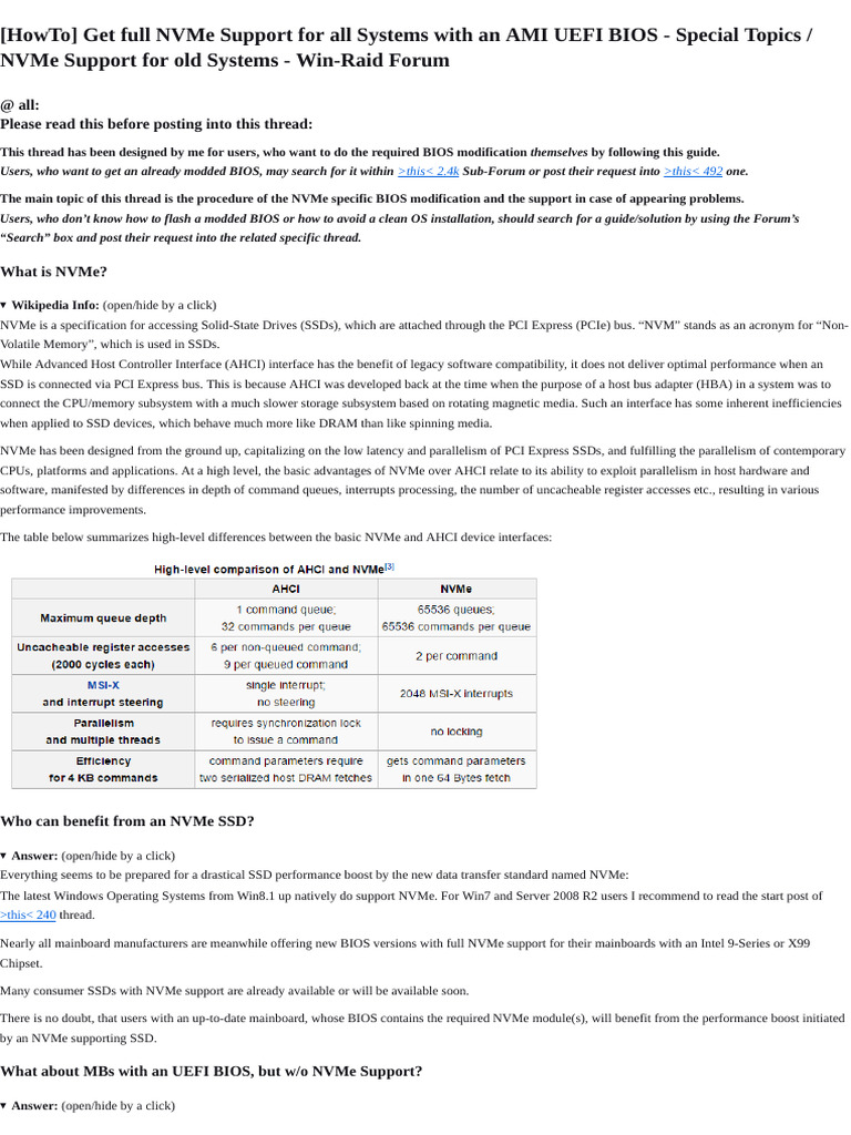 NVMe Support for AMI UEFI BIOS Systems | PDF | Booting | Solid State Drive