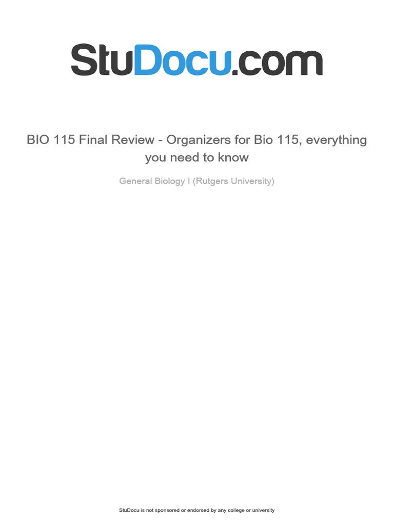 BIO 115 Final Exam Study Guide | PDF | Endoplasmic Reticulum | Cell ...