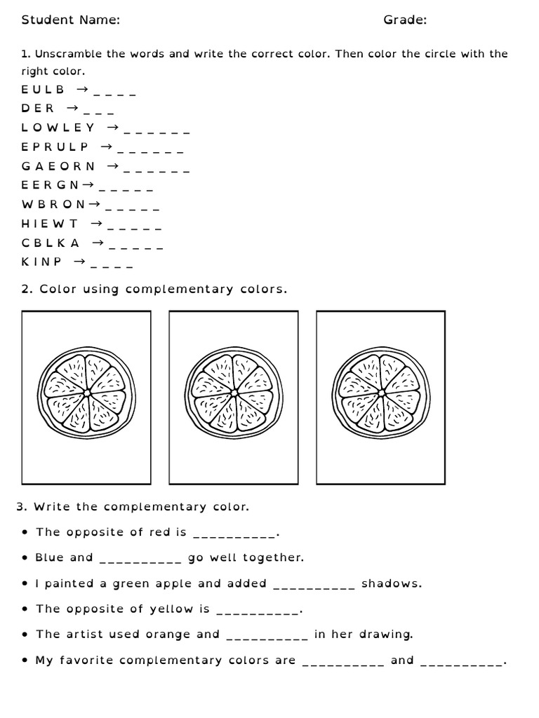 Color Worksheet: Complementary Colors | PDF | Color | Green