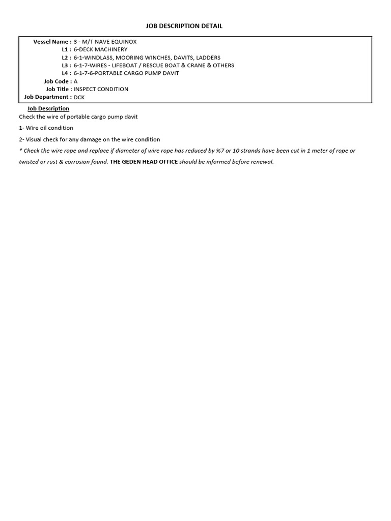 Portable Cargo Pump Davit Inspection Condition | PDF
