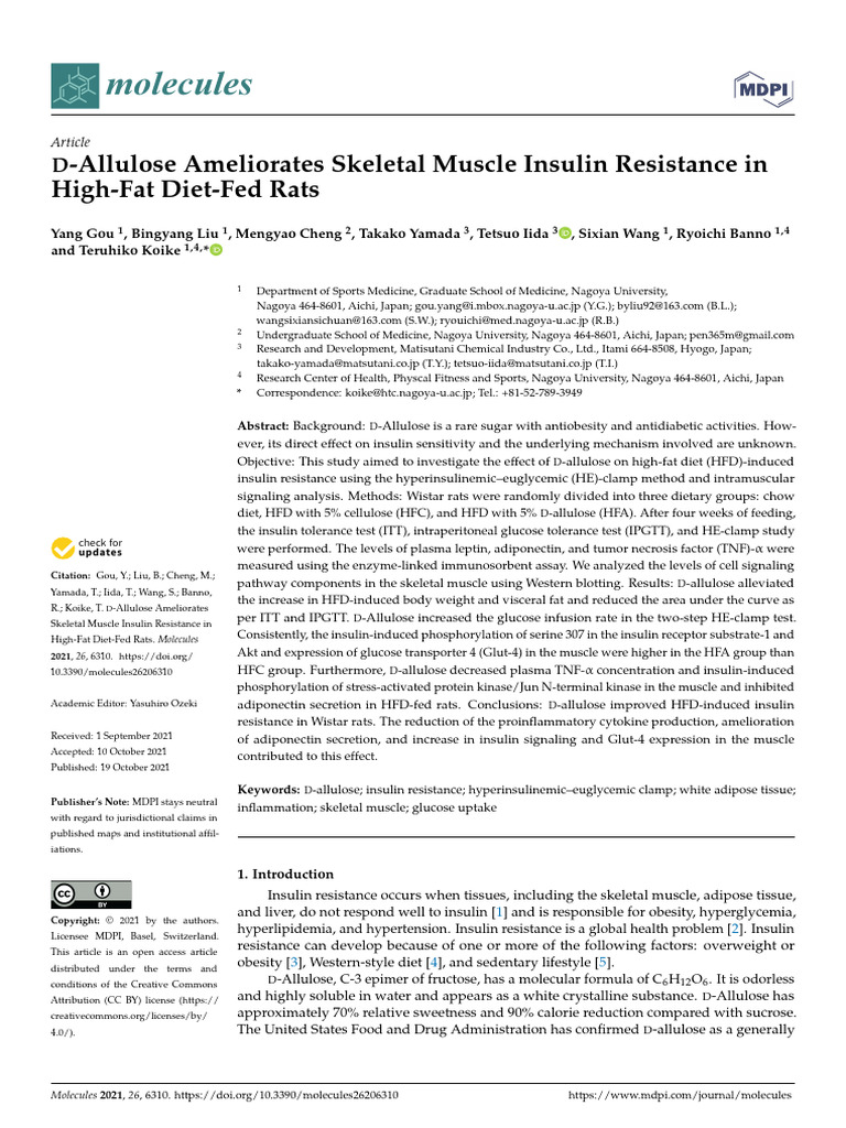 D-Allulose Ameliorates Skeletal Muscle Insulin Resistance in Rats | PDF ...