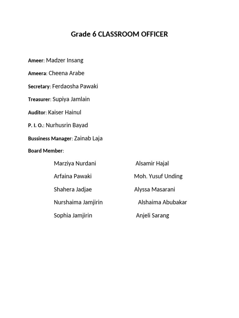 Class Officer g6 | PDF