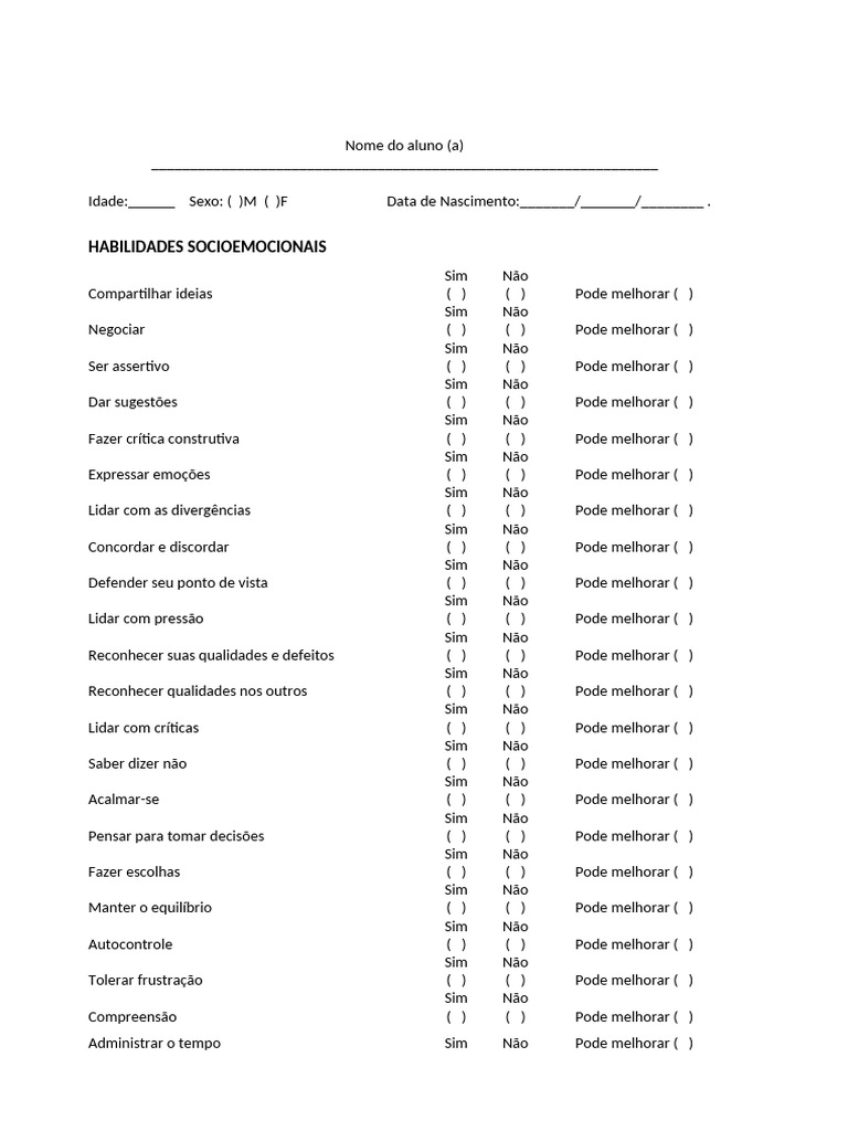 Avaliação de Habilidades Socioemocionais | PDF | Psicologia | Conceitos ...