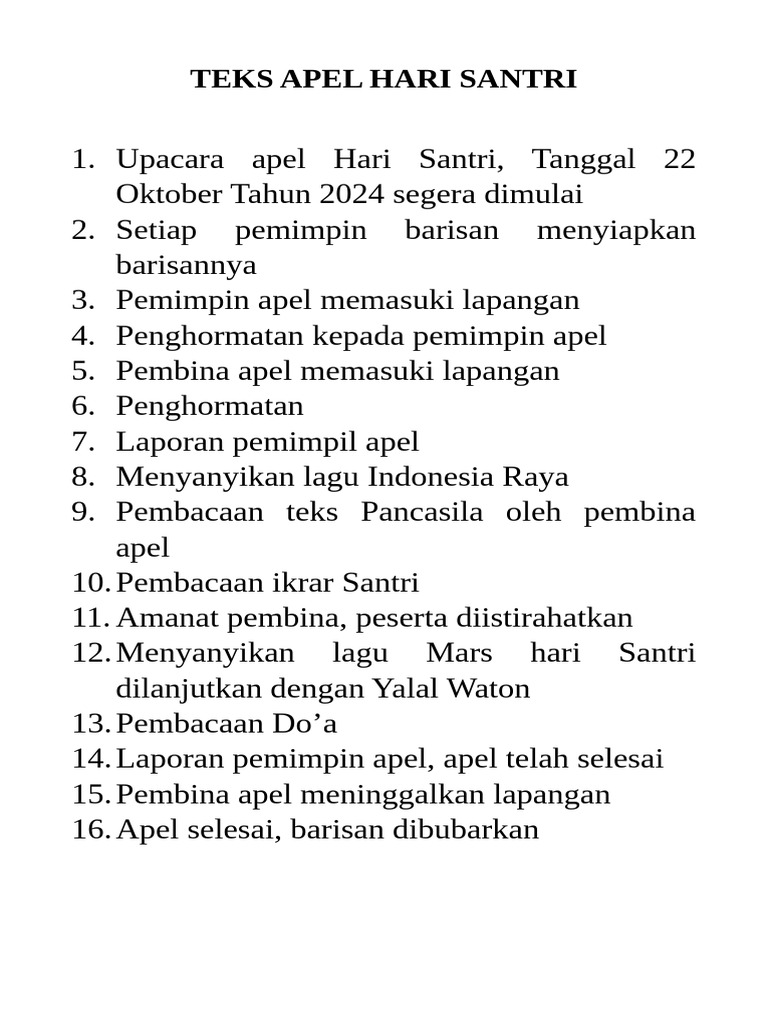 Teks Apel Hari Santri 2024 | PDF