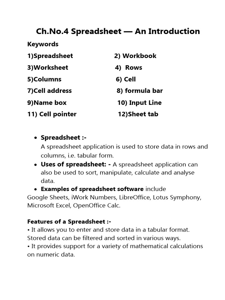 Key Features of Spreadsheets | PDF | Spreadsheet | Software Engineering