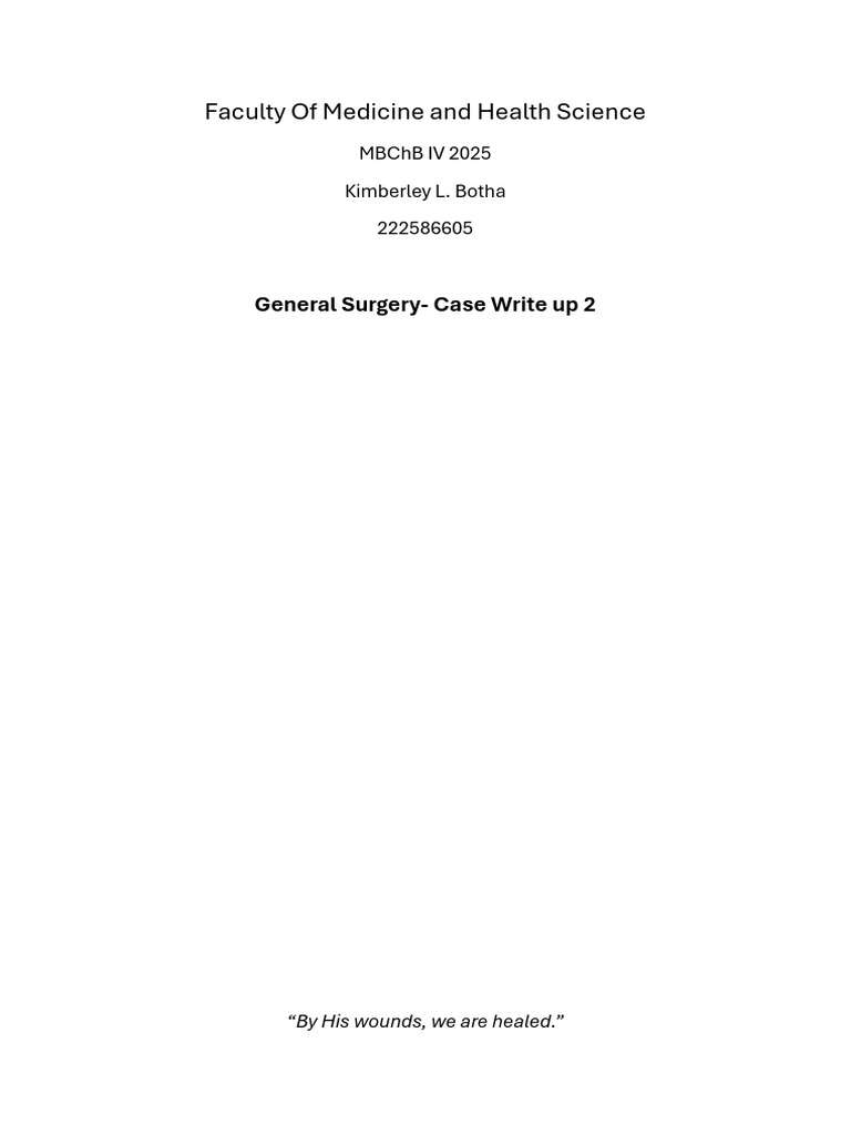 Case Write Up 2 Gen Surg | PDF | Gastroenterology | Diseases And Disorders