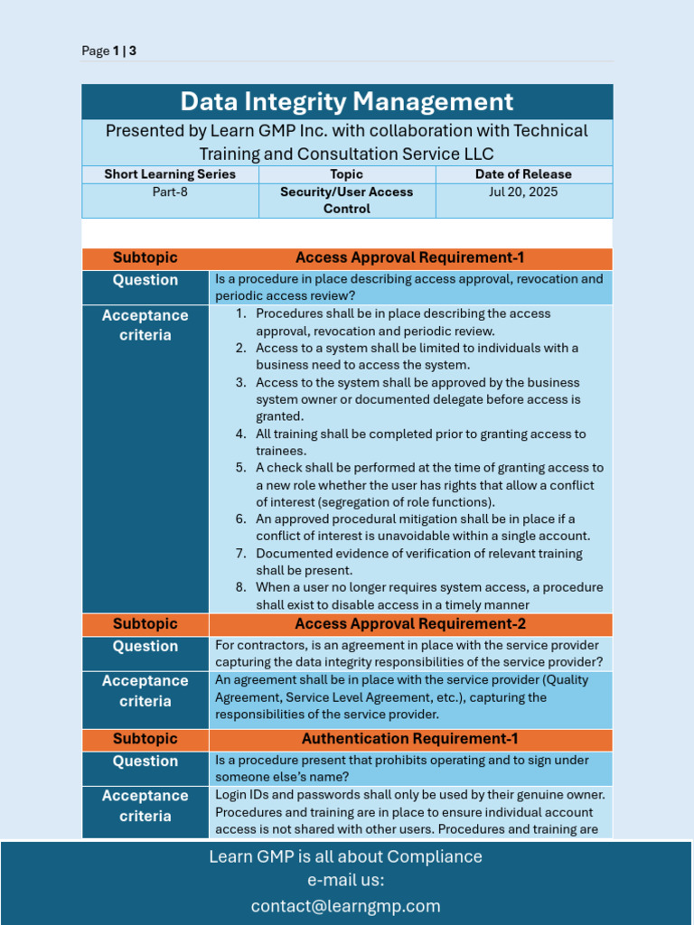 Data Integrity Management Part-8 Security/User Access Control | PDF ...