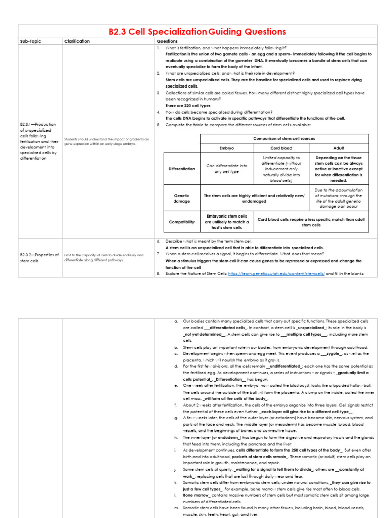 Understanding Cell Specialization | PDF | Cell Potency | Stem Cell