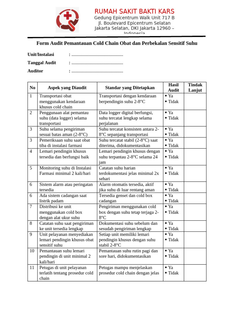 Audit Pemantauan Cold Chain Obat | PDF
