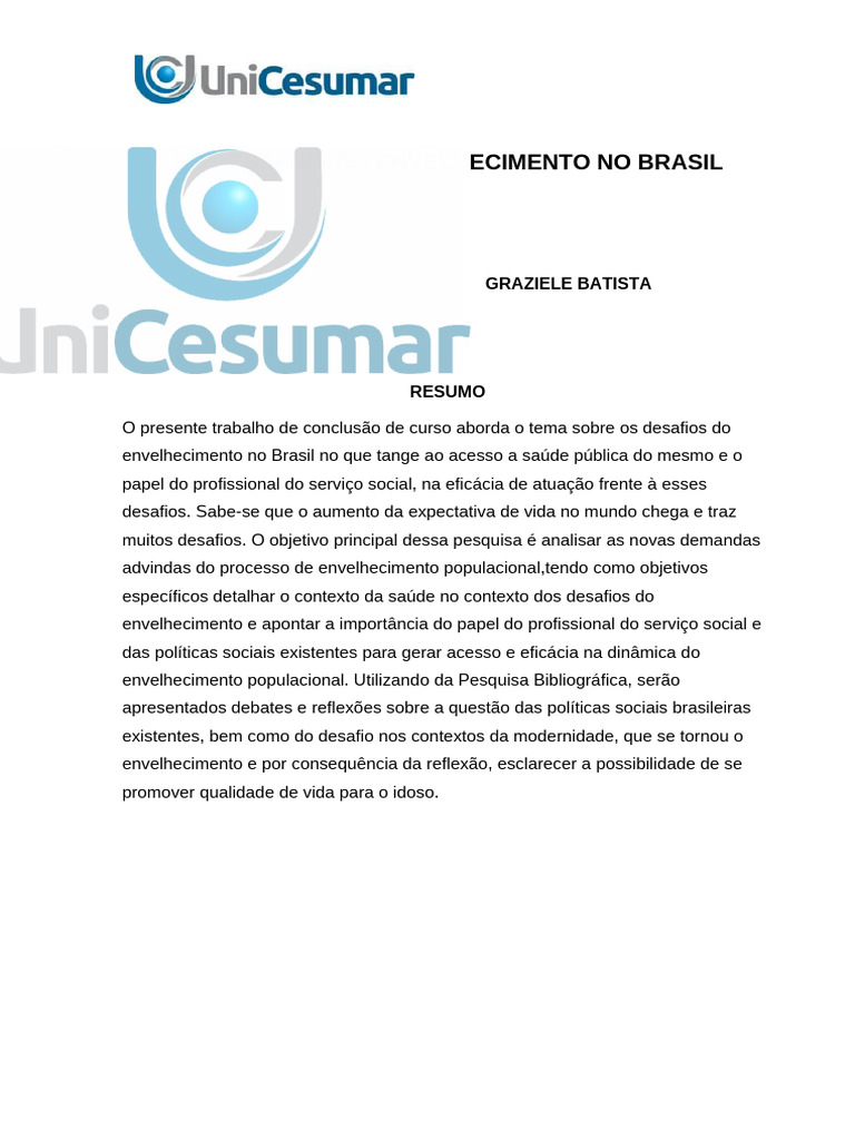 Desafios do Envelhecimento no Brasil | PDF | Família | Envelhecimento