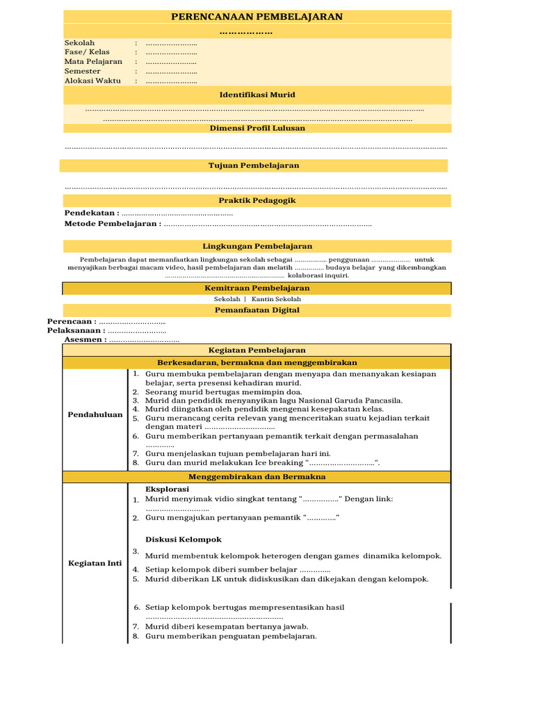 Format Perencanaan Pembelajaran Pdf