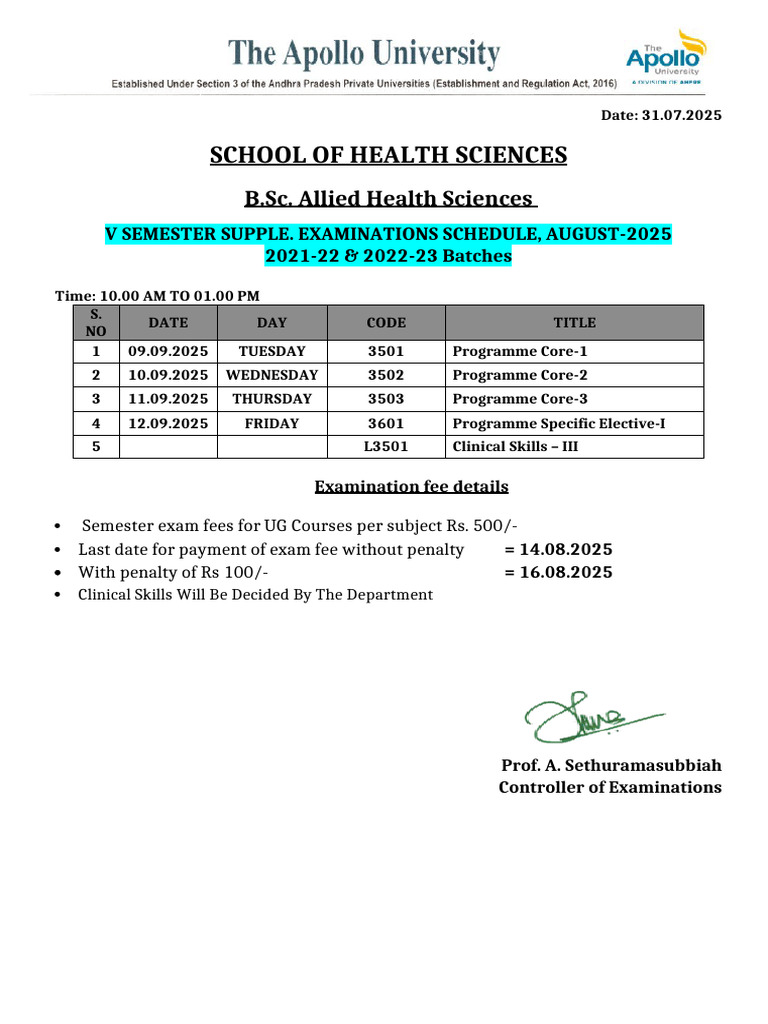 AHS 2025 Supplementary Exam Schedule | PDF | Educational Stages ...