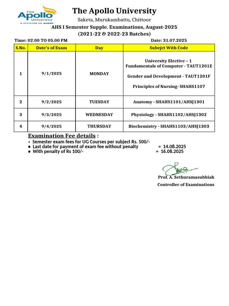 AHS Exam Schedule for 2025 | PDF | Health Care | Medicine