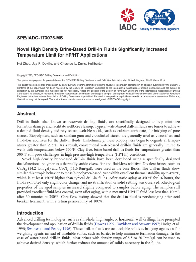 Novel High Density Brine Based DRF For HP-HT | PDF | Viscosity | Polymers