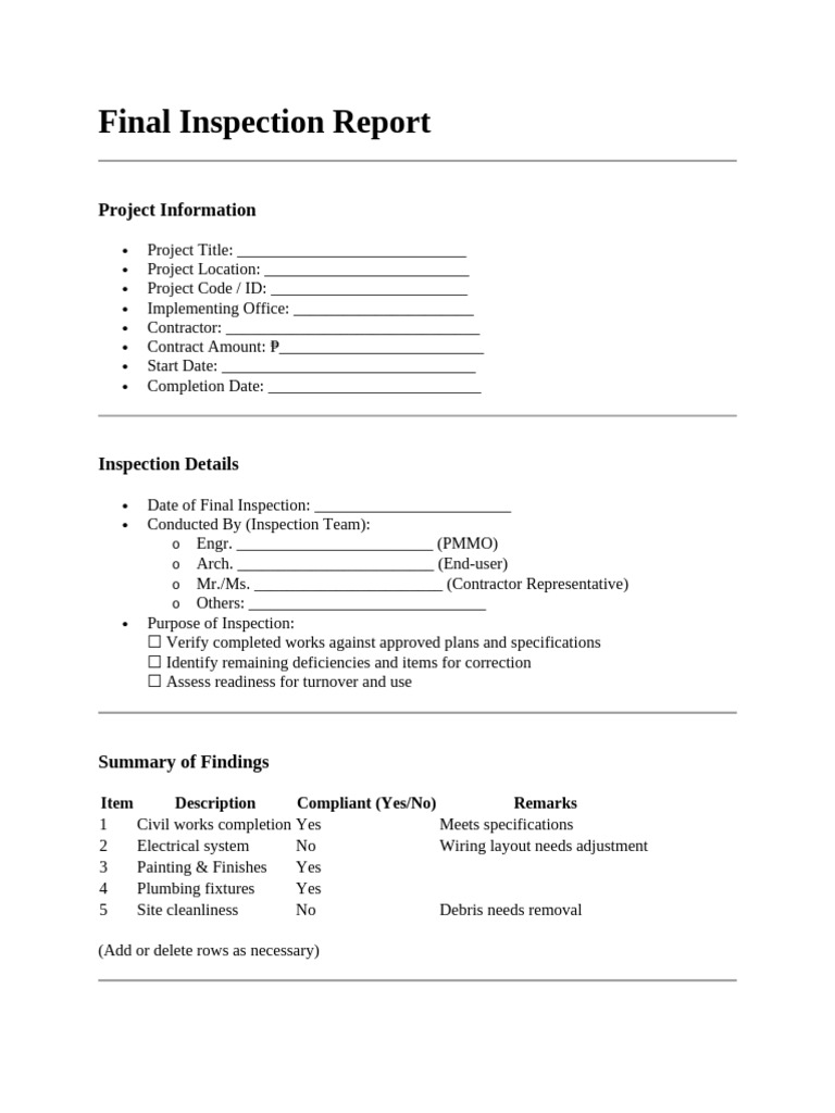 Final Inspection Report Template | PDF