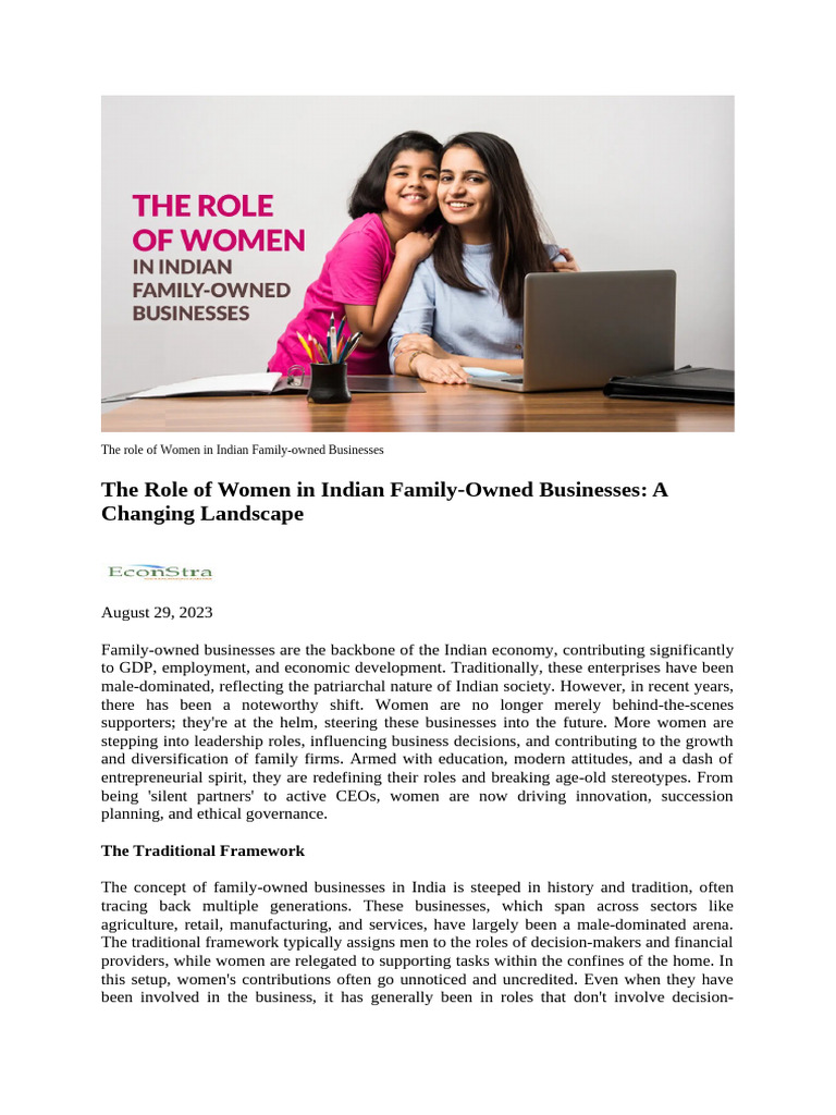 Role of Women in Indian Family-Owned Businesses | PDF | Employment ...