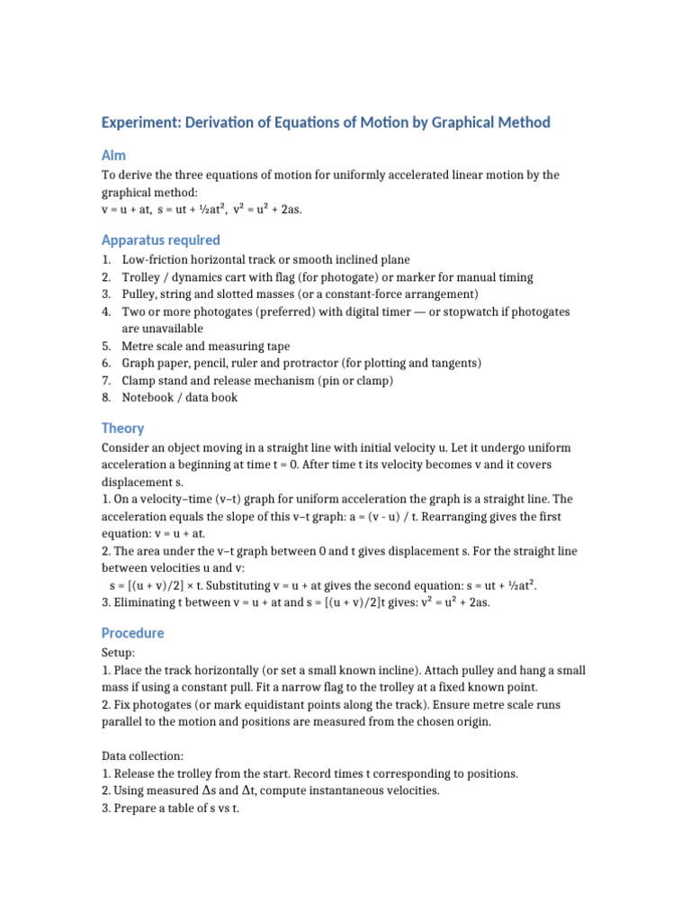 Graphical Derivation of Motion Equations | PDF | Velocity | Acceleration