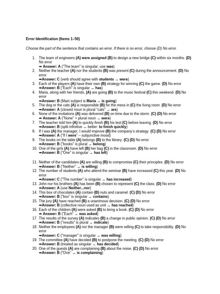 Error Identification in Sentence Structure | PDF