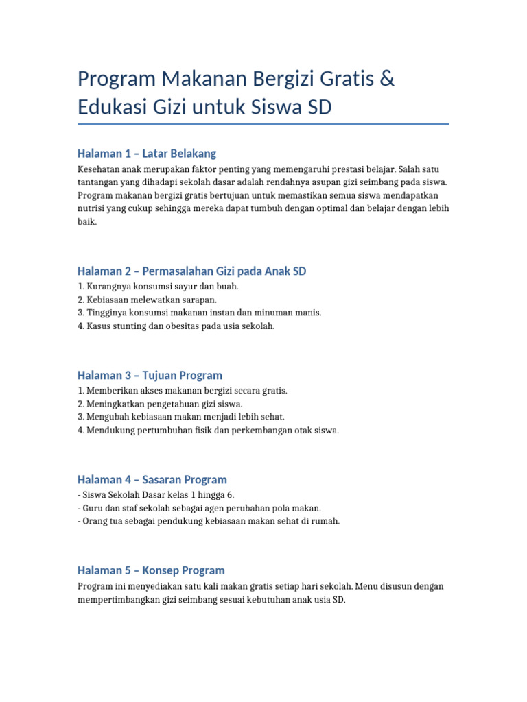 Program Makanan Bergizi Dan Edukasi SD Final 20 Halaman | PDF