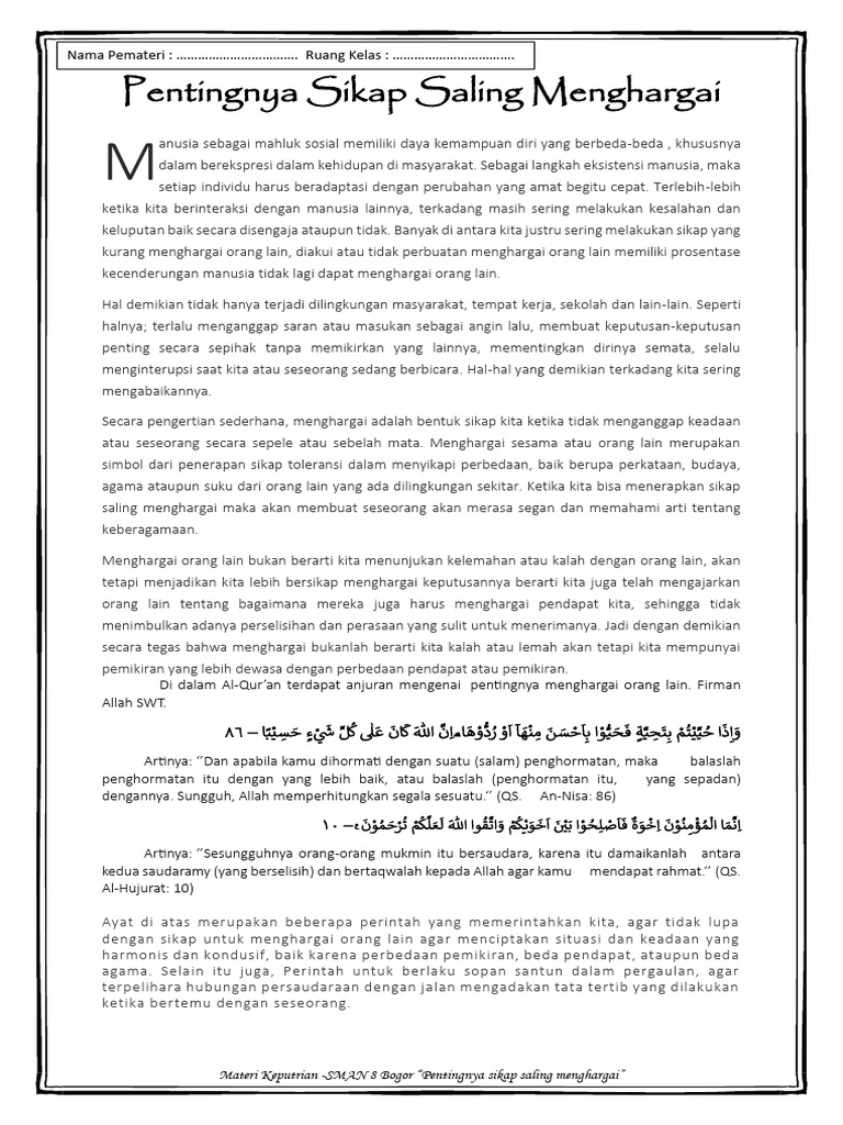 Pentingnya Saling Menghargai Teman | PDF
