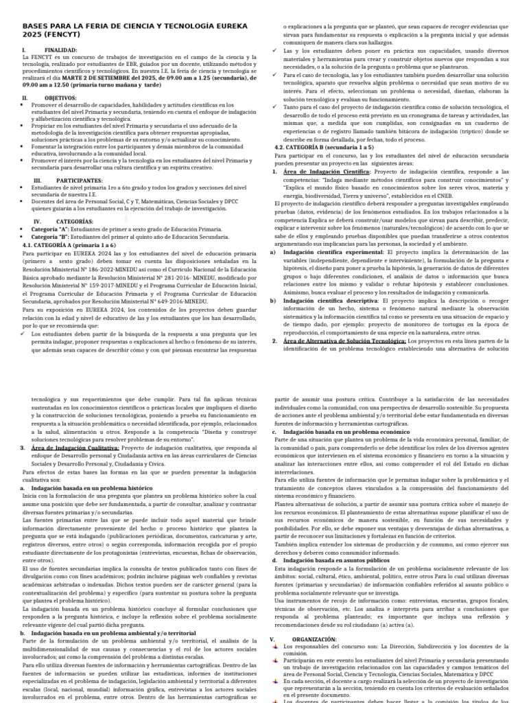 Bases para La Feria de Ciencia y Tecnología Eureka 2024 | PDF ...