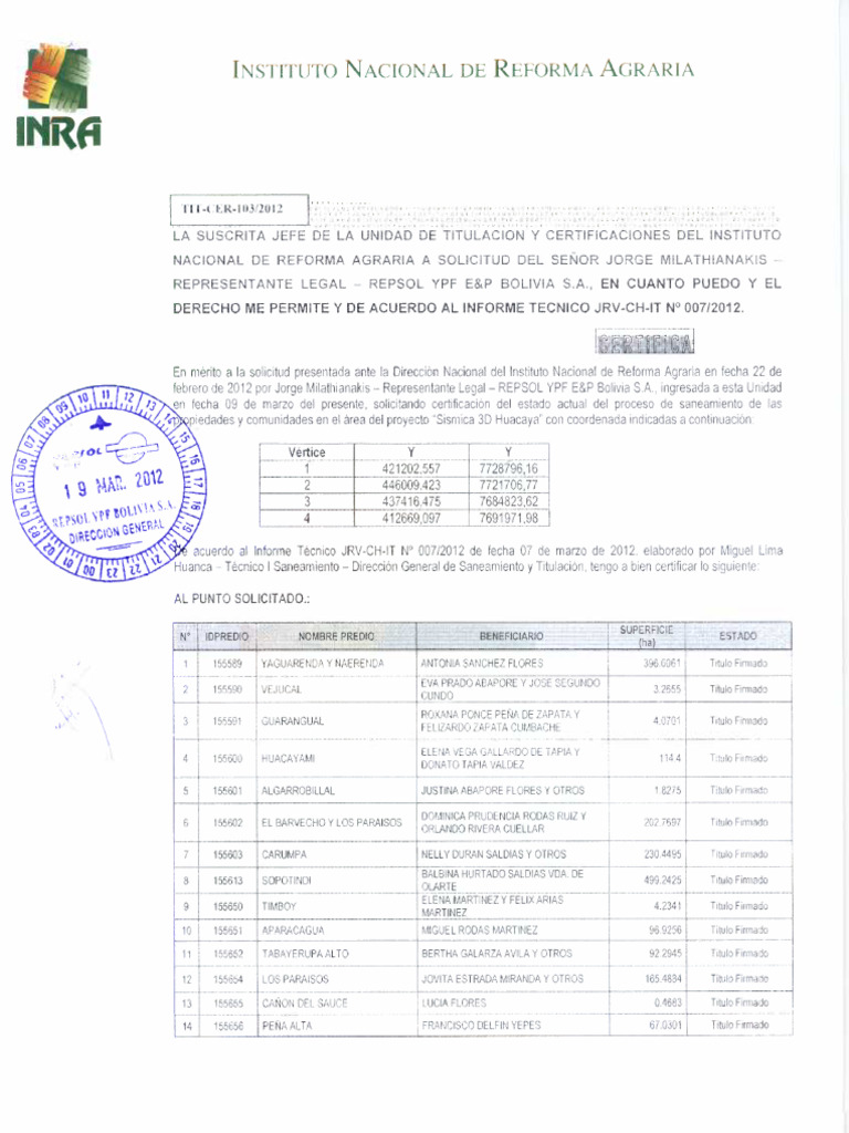 INRA TIT-CER-103-2012 Nuevo Certificado INRA | PDF