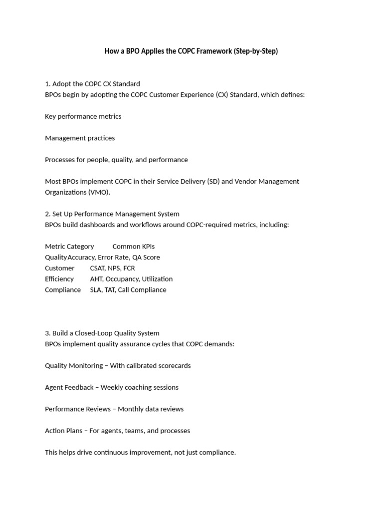 Implementing COPC in BPOs | PDF