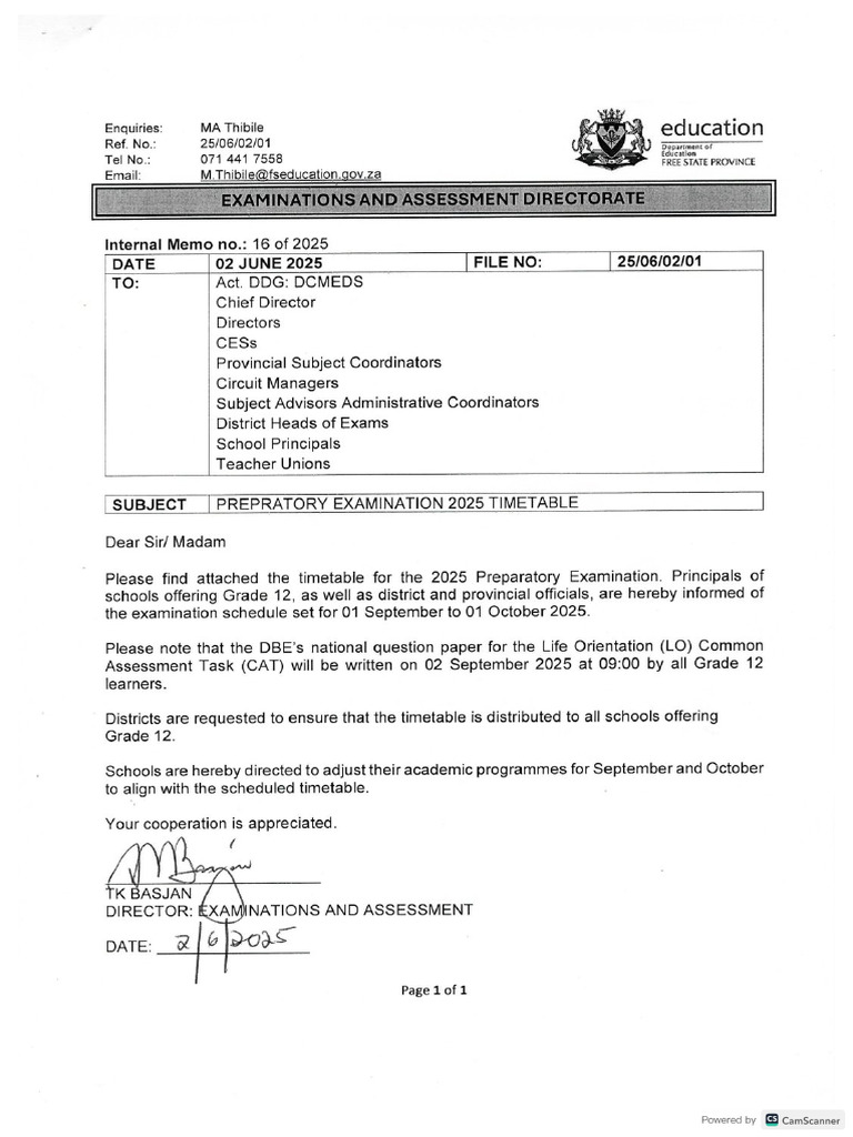 Preparatory Examination 2025 Timetable | PDF