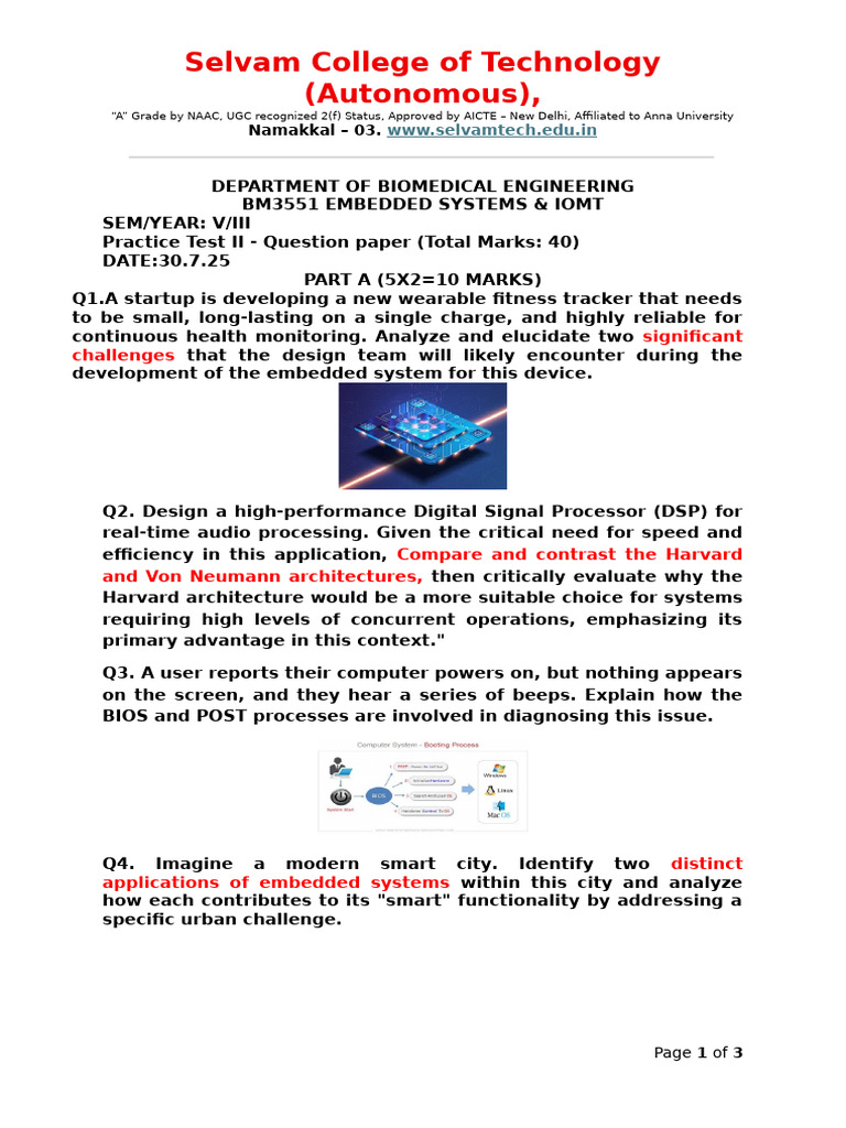 Biomedical Engineering Embedded Systems Test | PDF | Computer Data ...