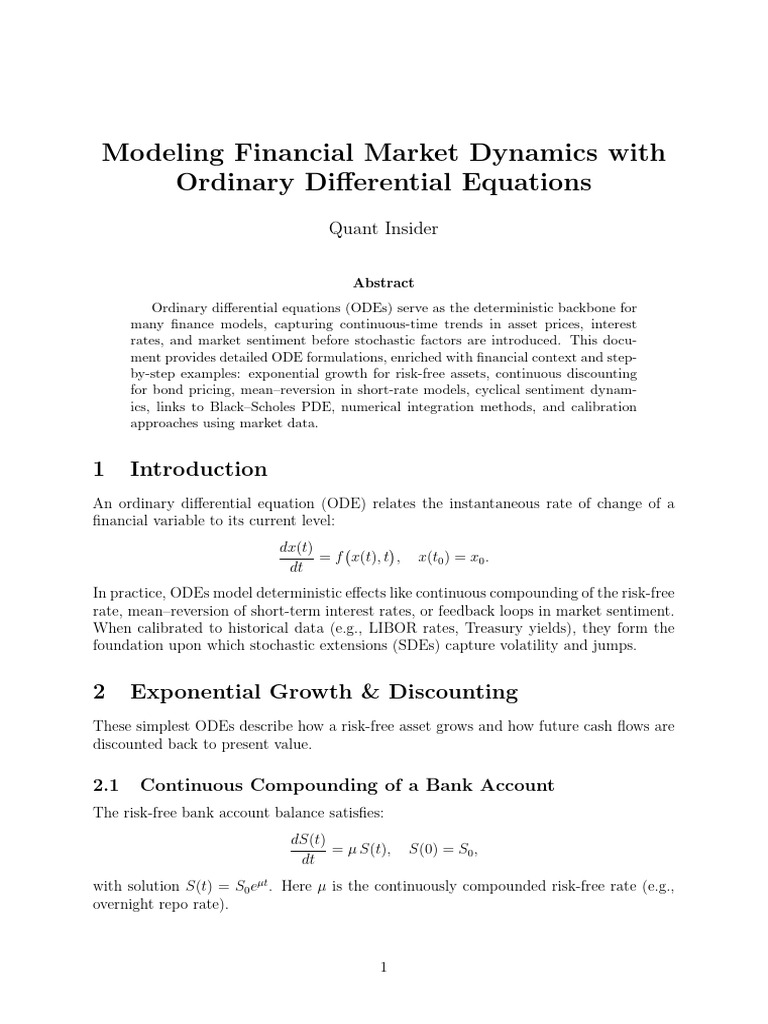 ODEs in Financial Market Modeling | PDF | Stochastic Differential ...