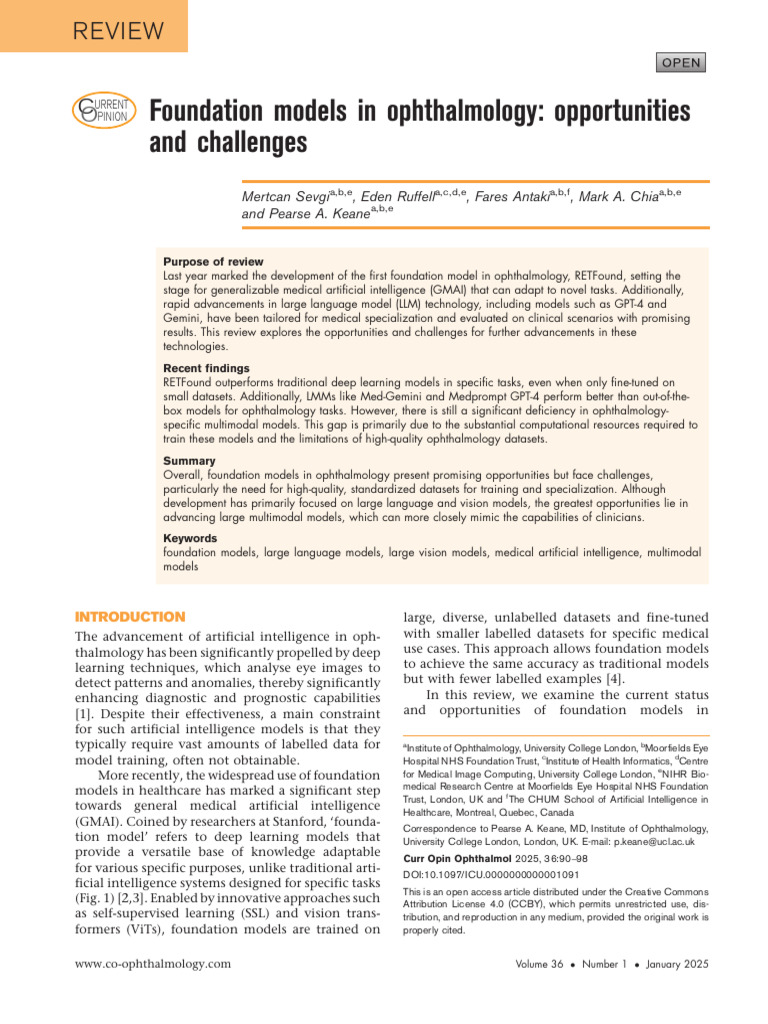 Foundation Models in Ophthalmology Opportunities.15 | PDF | Learning