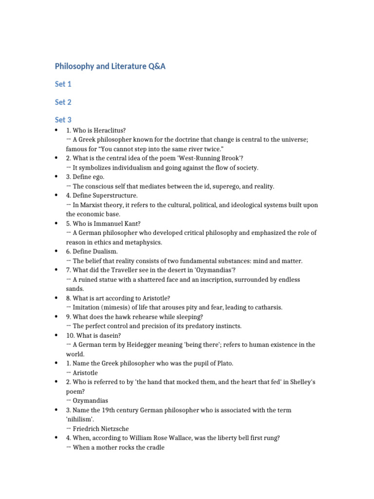 Philosophy and Literature Q&A Guide | PDF | Aristotle | Ancient Greek ...