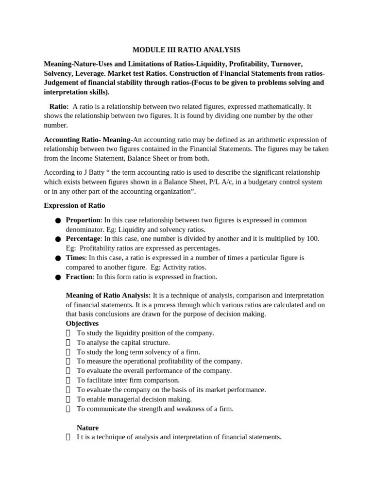 Module III Ratio Analysis | PDF | Equity (Finance) | Dividend