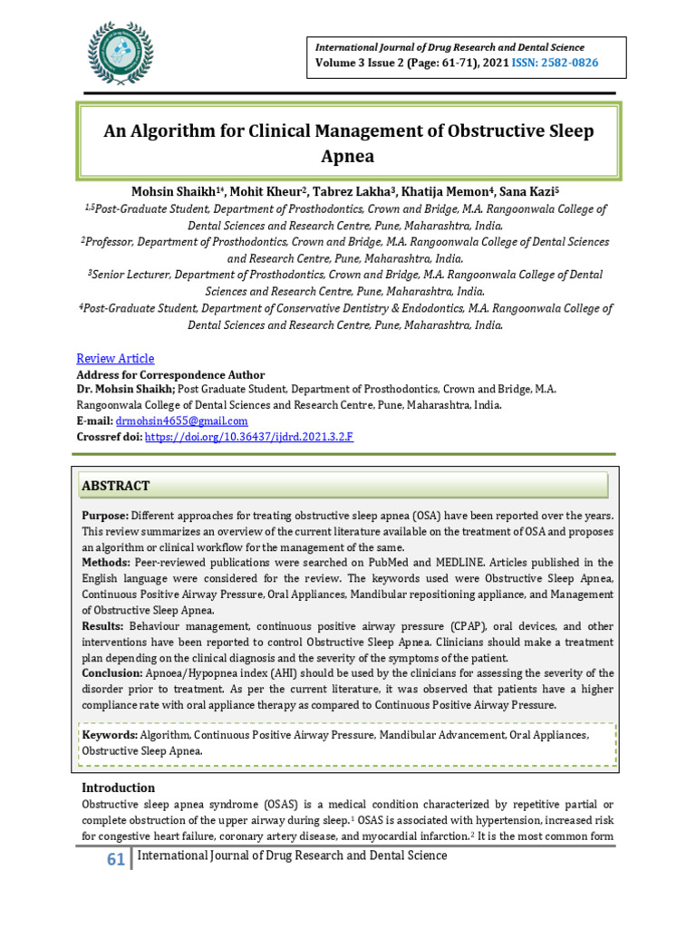 Clinical Algorithm for OSA Management | PDF | Sleep Apnea | Snoring