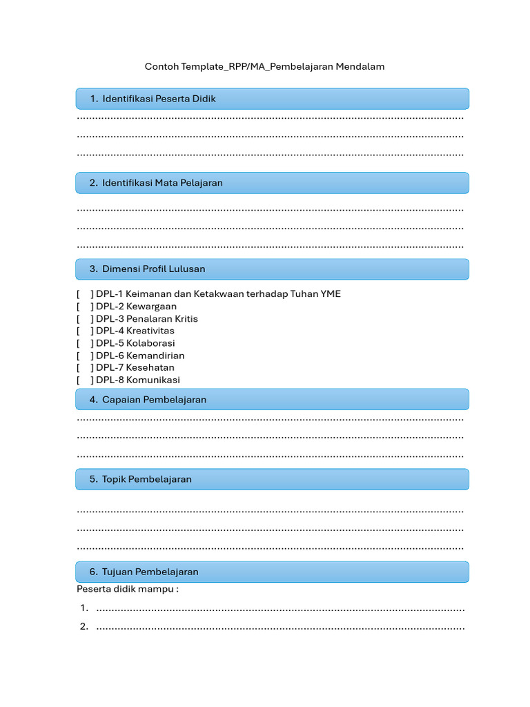 Template RPP Pembelajaran Mendalam 2025 | PDF
