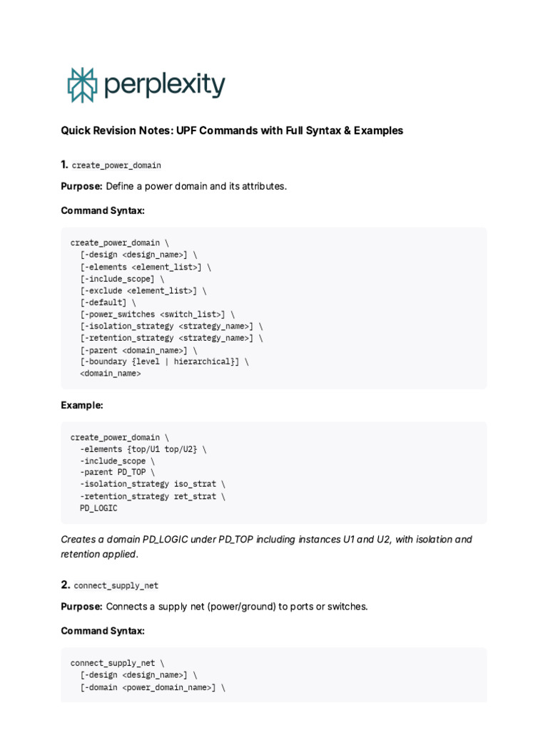 UPF Command Syntax Overview | PDF | Electronics | Computer Engineering