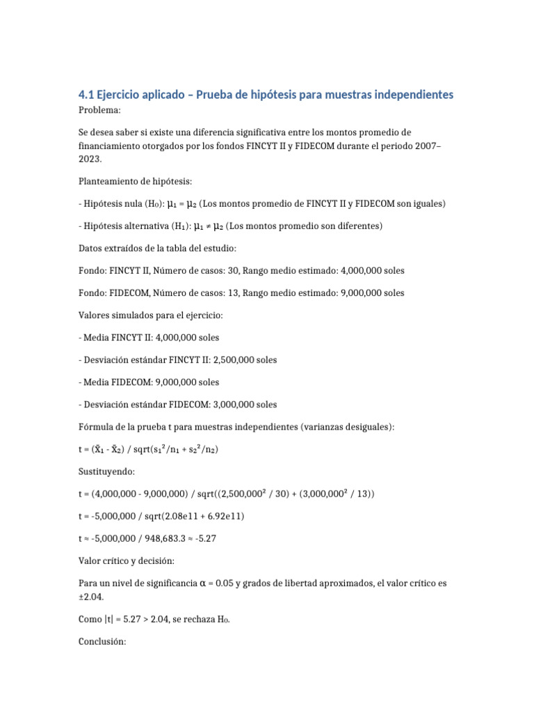 Ejercicio Hipotesis PROINNOVATE | PDF